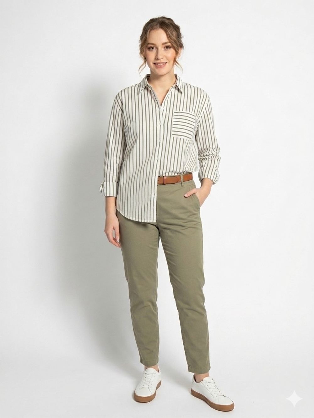 ​Talbots Olive Green Striped Poplin Button Down‎ Blouse Size XL NWT - Picture 7 of 7